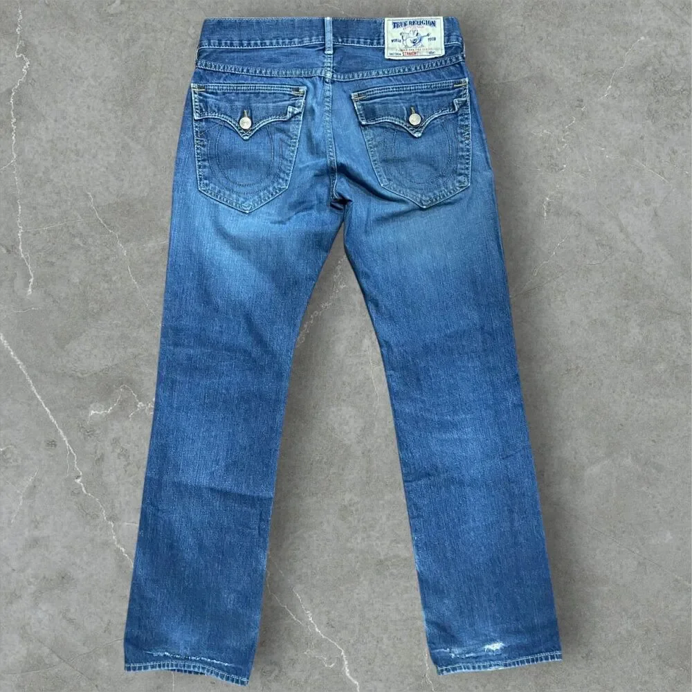 True Religion Vintage Flap Pocket Straight Denim Blue Jeans Men's Size 32 x 32